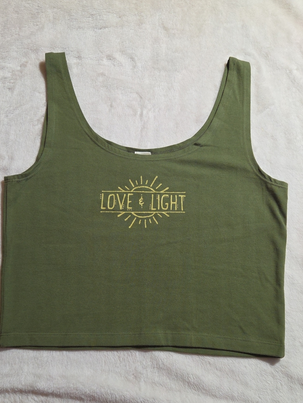 Soul Flower Love & Light Olive Green Scoop Neck Cropped Tank Top
